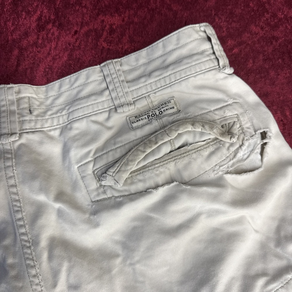 VTG Polo Jeans Co Ralph Lauren Cargo‎ Shorts Mens 36 Beige Relaxed Baggy Utility - Picture 10 of 13